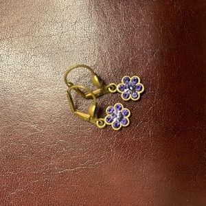 Michal Negrin Earrings Purple Crystal Flower Dangle Swarovski Rhinestones